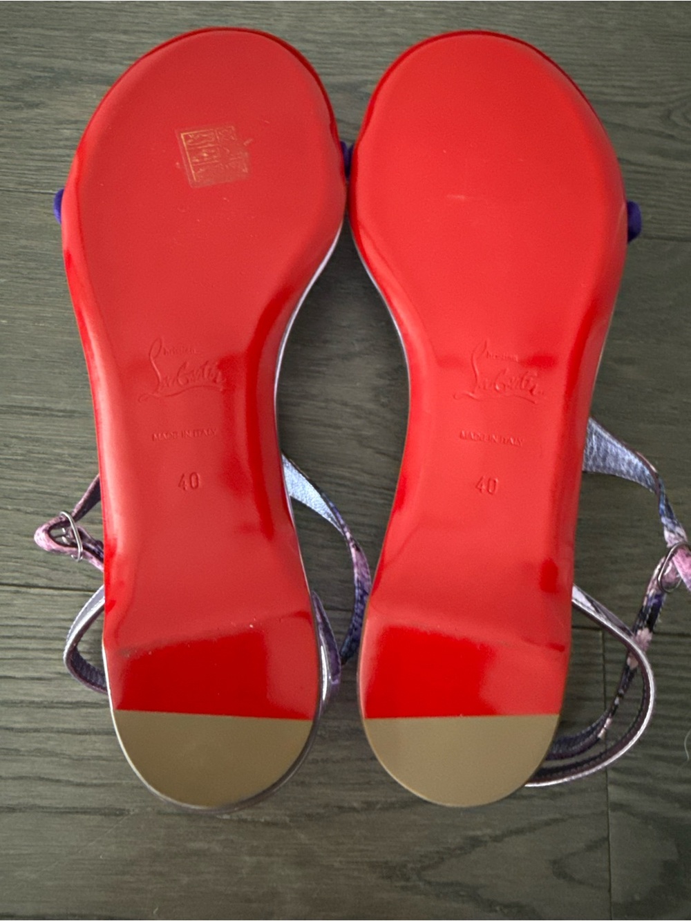 Christian Louboutin Purple Snake Skin Strappy Flat Sandals. Like New - Picture 6 of 10